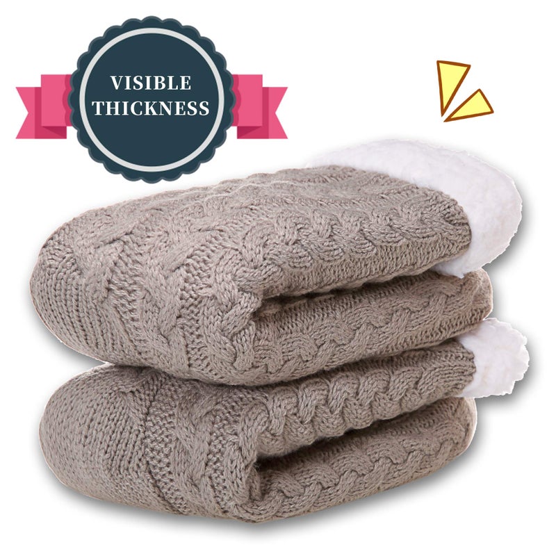 SDBING Women's Winter Super Soft Warm Cozy Fleece Lined Fuzzy Slipper Socks with Grippers (Light Gray, 6-10) - Image 3